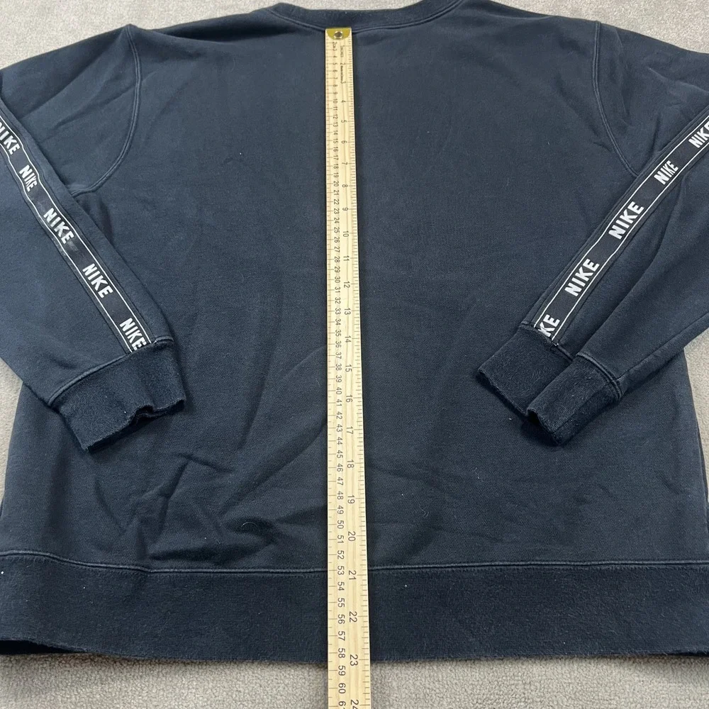 Nike Sweatshirt Small Mens Black Logo Tape Sleeve Crewneck Pullover Swoosh